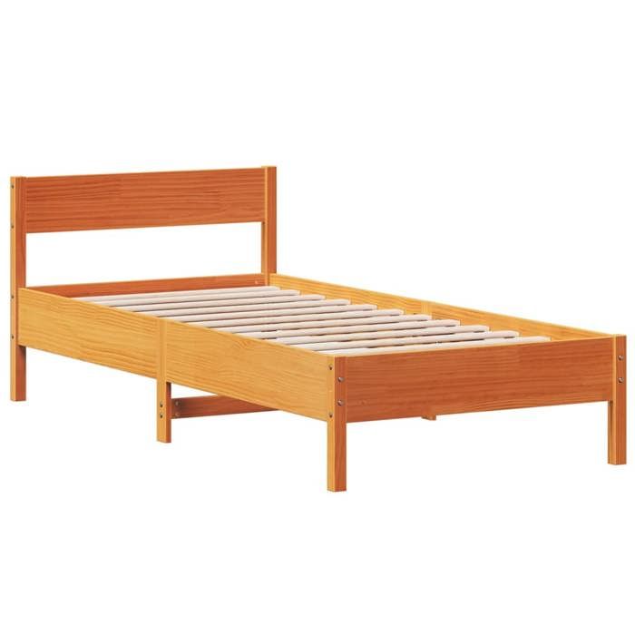 VidaXL Bed Frames with Headboard, Single Bed with Slat Base, Adult Bed, Bedroom Furniture, Modern, Wax Brown 842781