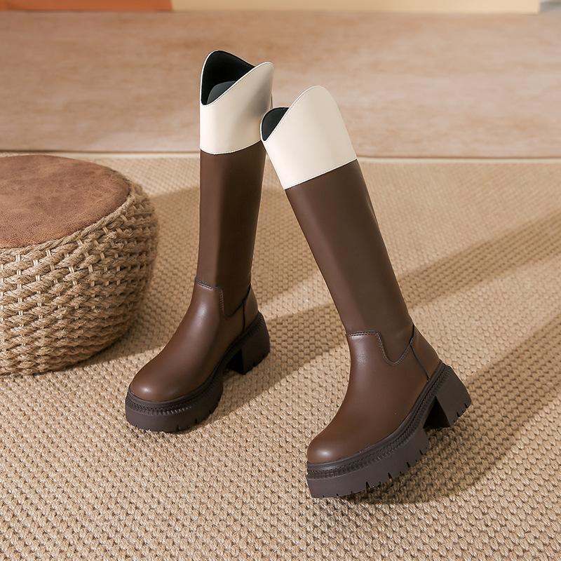 Boots women's winter new thick-soled color matching child knight boots children versatile but knee leather boots women