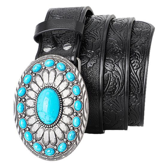 Bohemian Style Belt Synthetic Turquoise Buckle Belt Western Cowboy Cowgirl Belt Hip Hop Punk