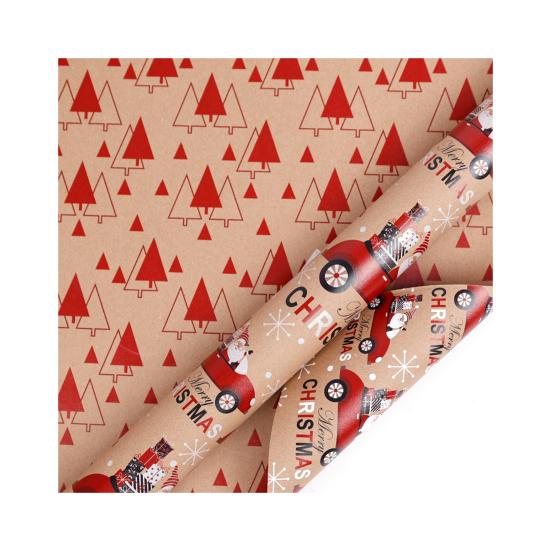Christmas Wrapping Paper Vintage Thick Brown Holiday Gift Wrap with Christmas Tree Truck Snowflake