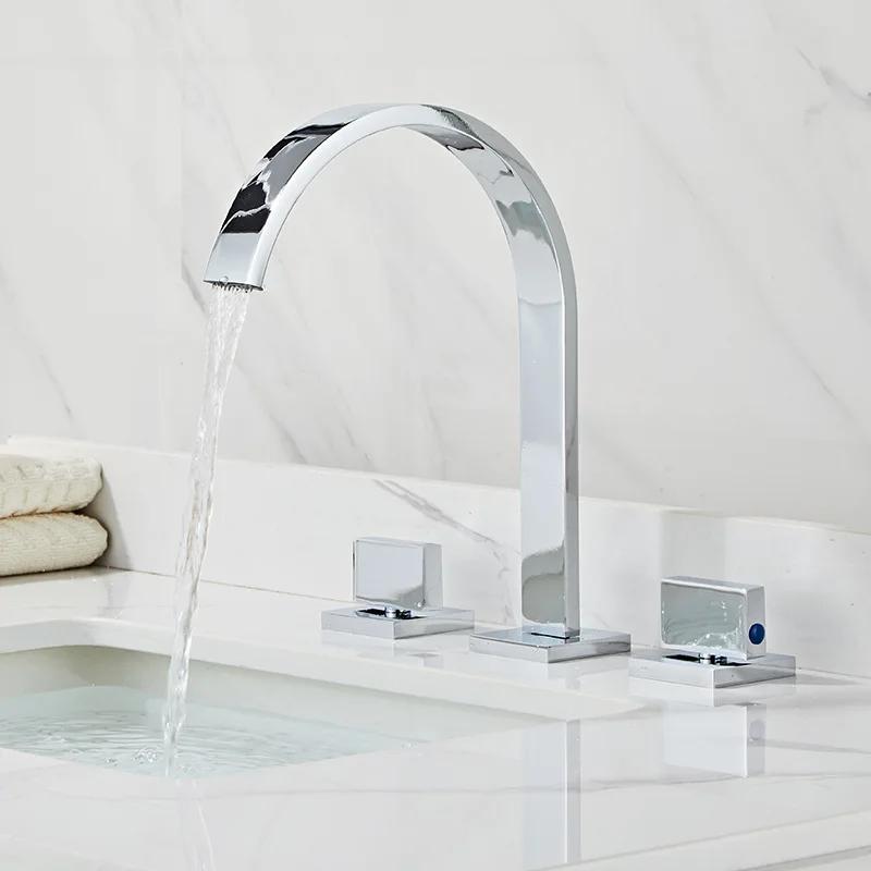 Black Basin Faucets Brass Chrome Deck Mounted Bathroom Sink Faucets 3 Holes Dual Handles Hot And Cold Water Tap Gold