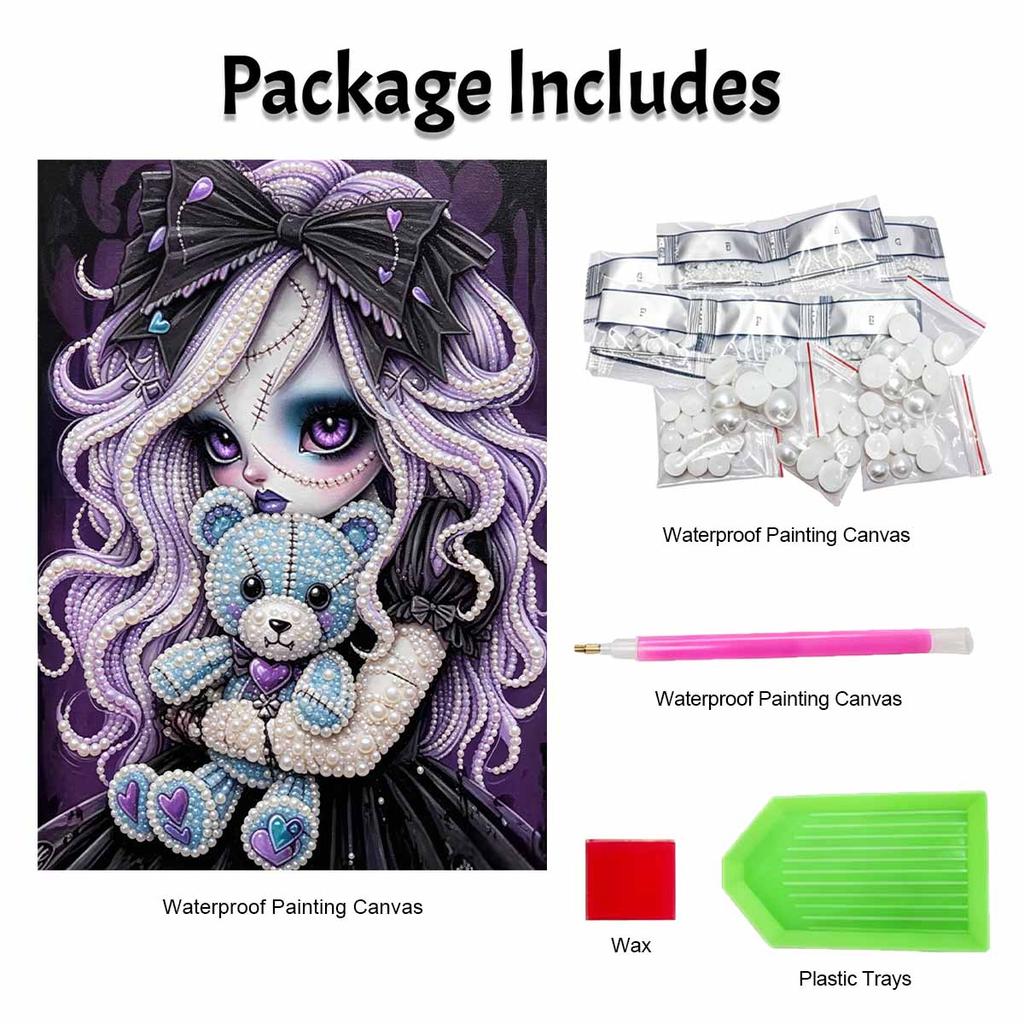 Halloween pearl painting art full pearl handmade diy home decorations purple anime character bear design wall decor craft kit