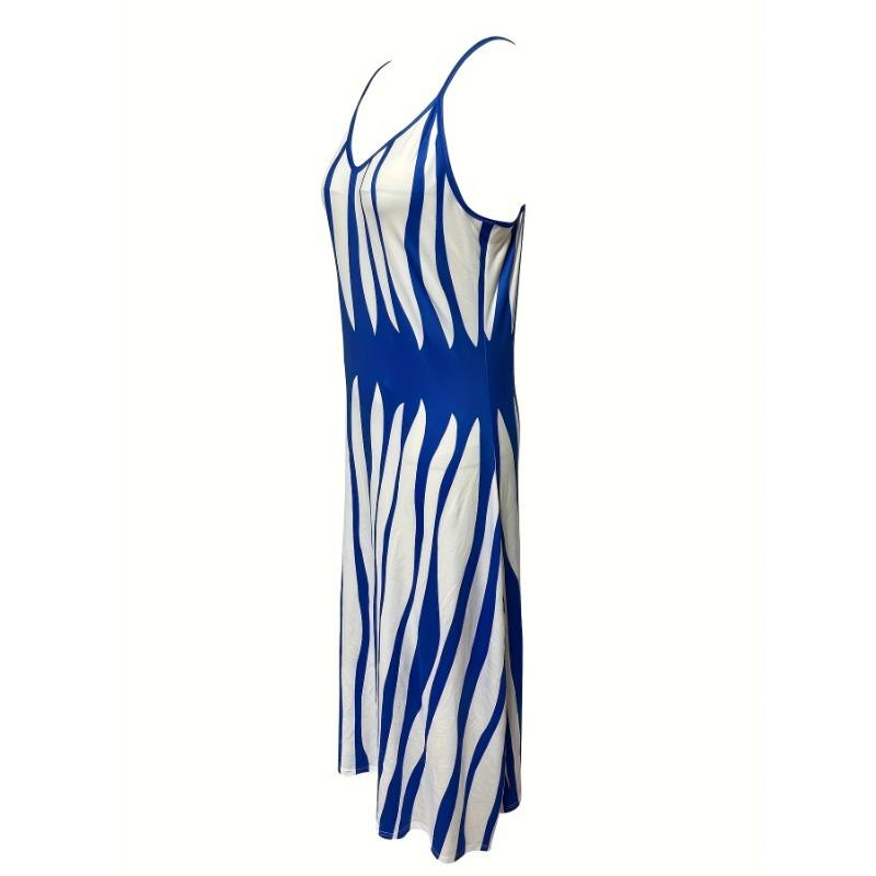 Kleid mit V-Ausschnitt und Geo-Print, lässiges ärmelloses Kleid mit Spaghettiträgern, Damenbekleidung