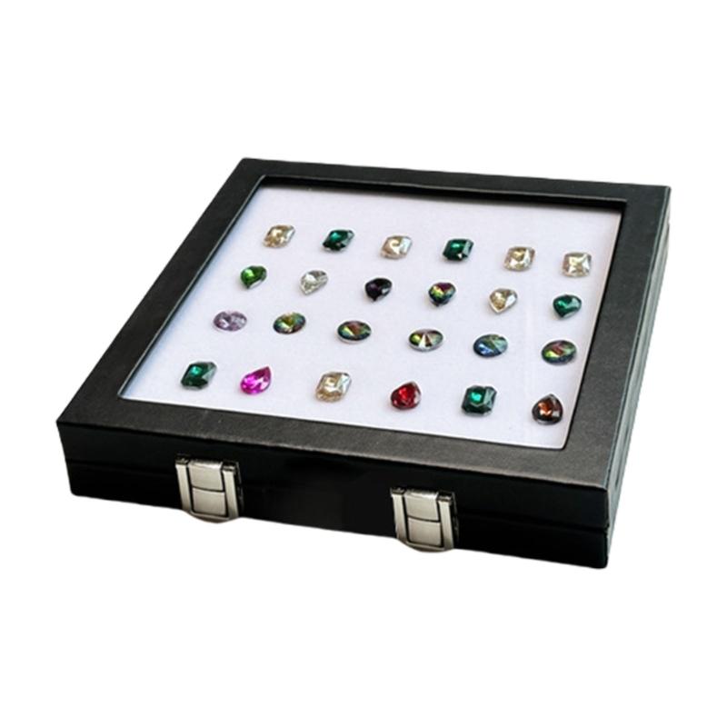 Practical Glass Top Jewelry Display Case Organizers Display Holders for Gemstones and Crystal Storage with Sponge Lining