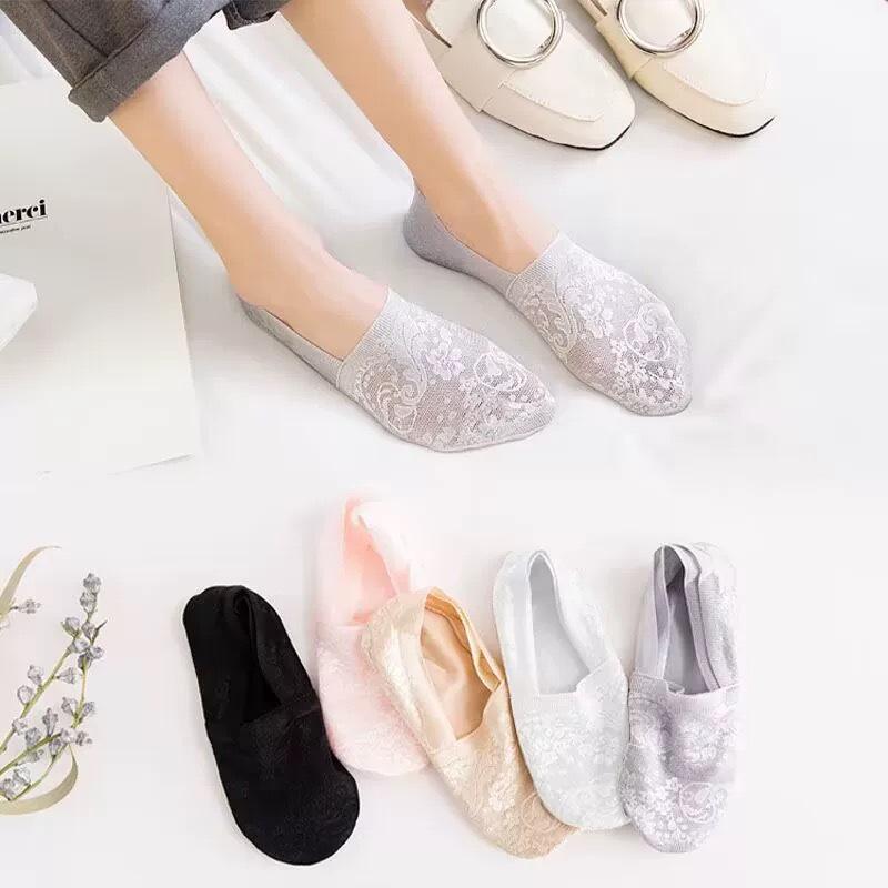 Spring/Summer Women's Breathable Jacquard Lace Boat Socks - Sweat-Absorbent, Thin, Low-Cut, Non-Slip Heel Grip, Invisible Design