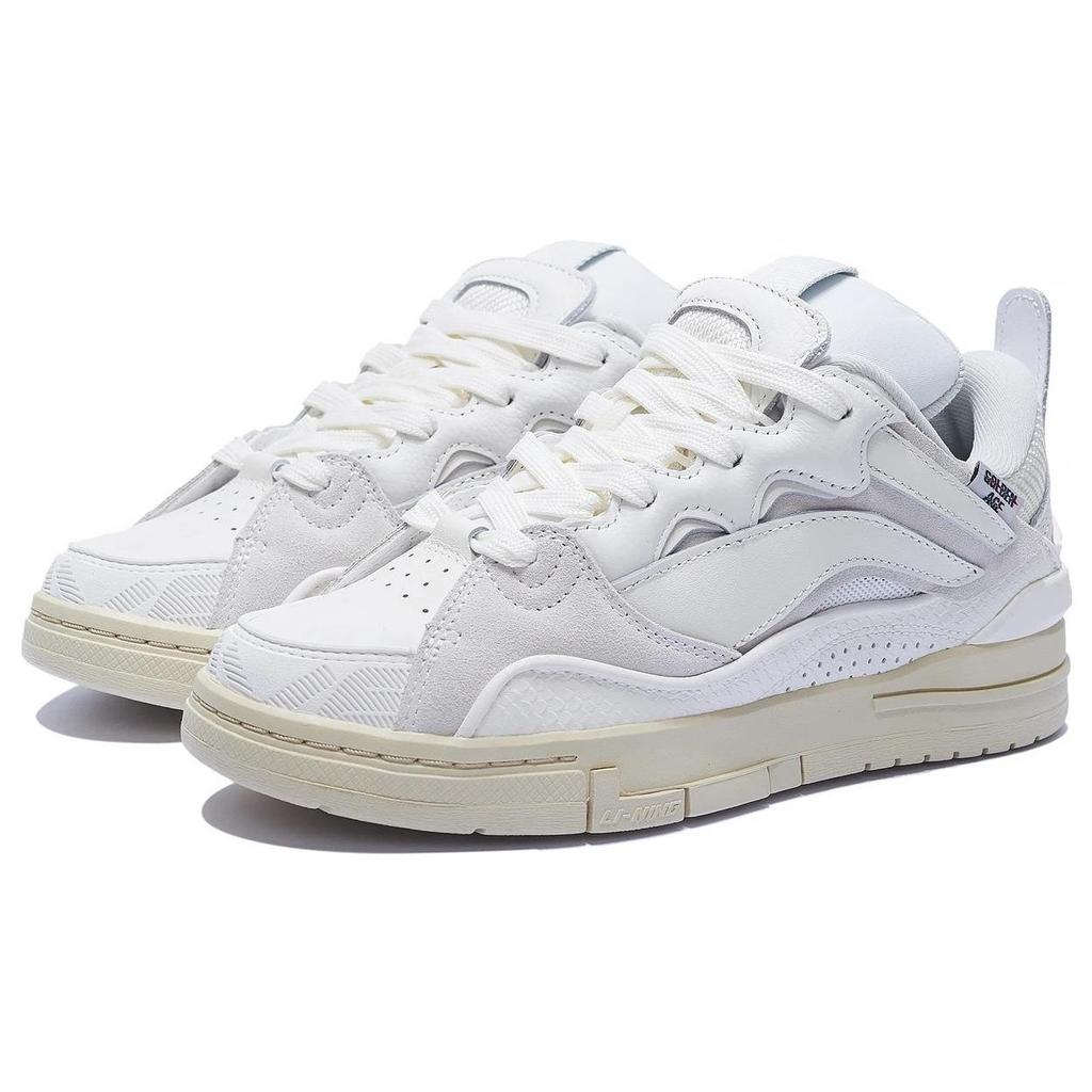 Li Ning Golden Textile, Leather Slip Resistant Abrasion Resistant Low top Skateboard Shoes Women's White AECS074-7