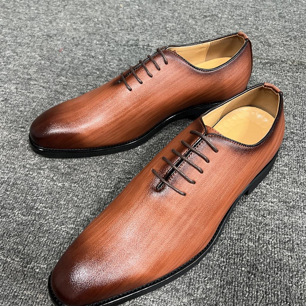 Fashion New Men Oxfords Shoes Brown Yellow Round Toe Lace-up Business Handmade Dress Shoes Size 38-46