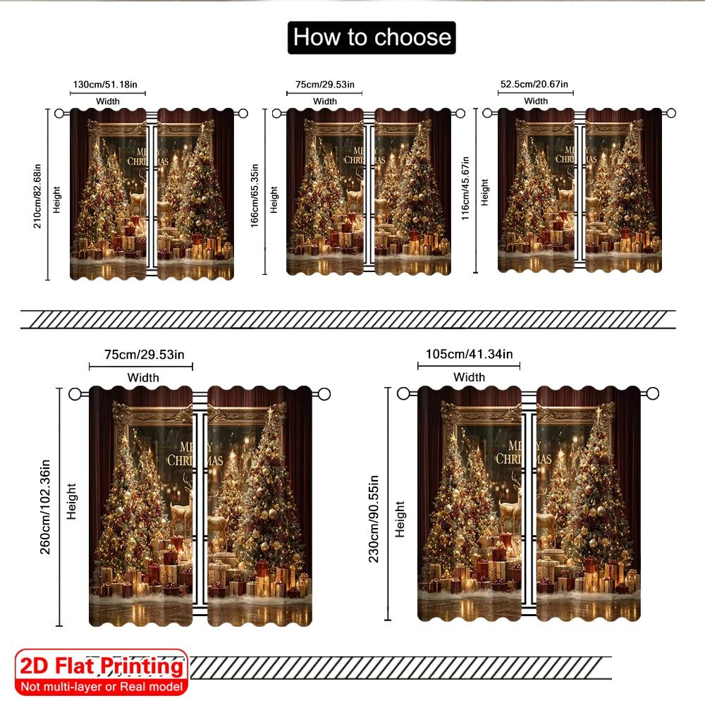 2pcs 2D flat printing Christmas Window Curtains merry christmas11 100% Polyester Without Electricity Spring Perfect for Festive