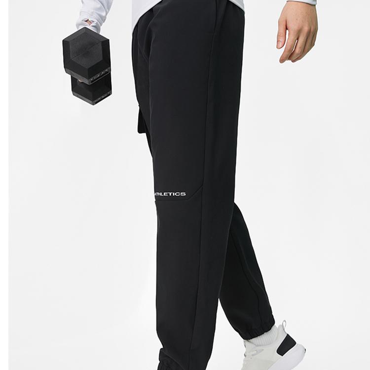 Li Ning Fitness Series Solid Color Multi-Pocket Casual Versatile Fleece Cuffed Knitted Sports Pants Men Pants Black AYKT929-2