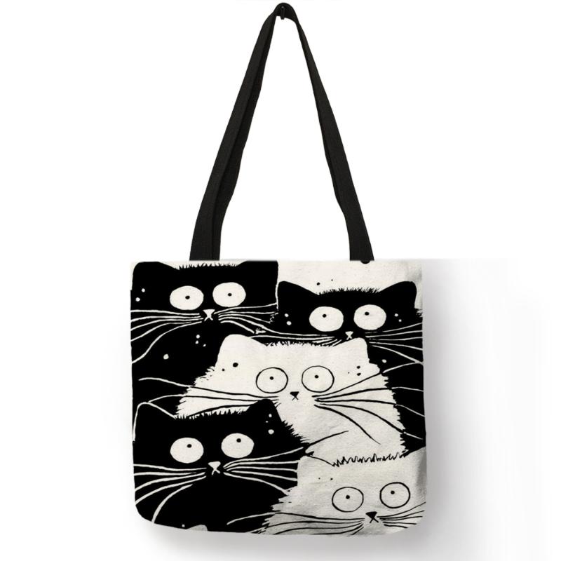 Tote Einkaufstasche süße Katze Druck Frauen Handtasche Leinen Totes mit Print Logo Casual Reisen Strand Taschen