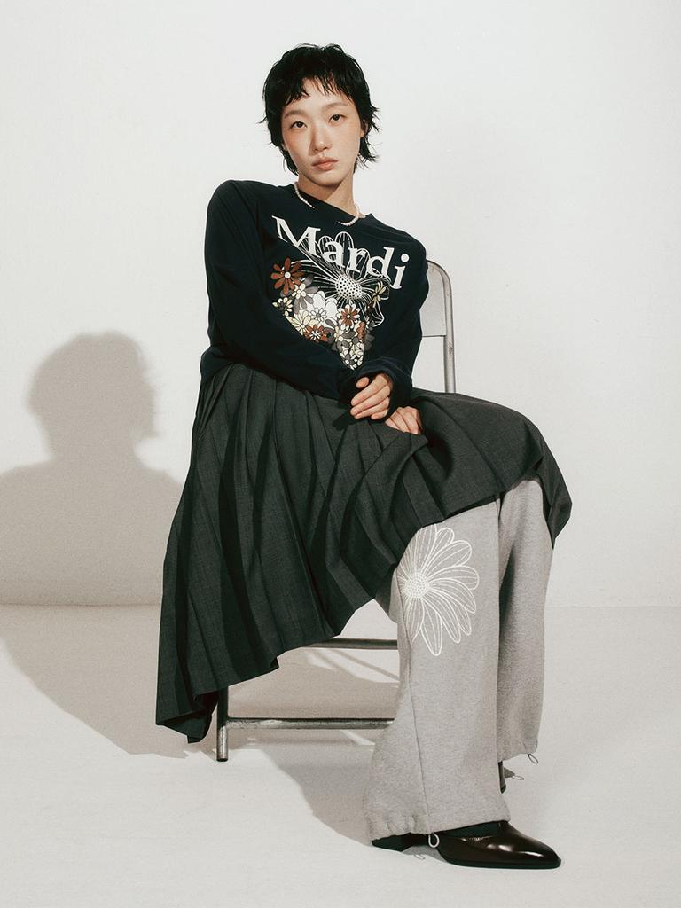 [mardimercredi] Jogger Pants Flower Grey Ivory
