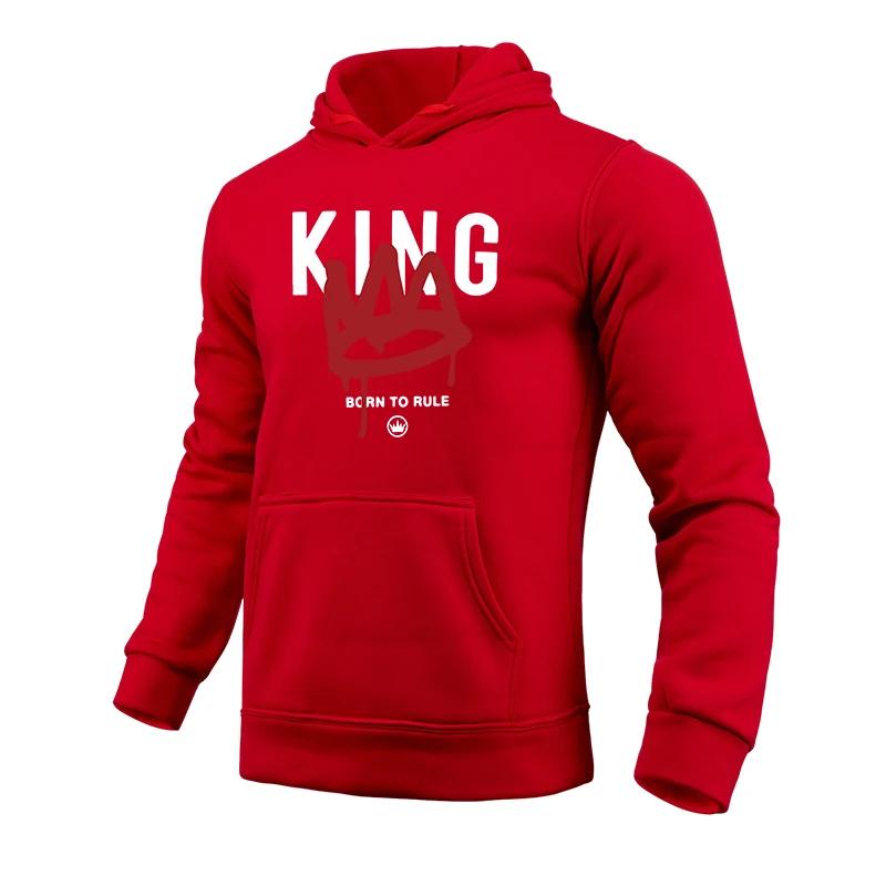 2025 Hot Sale King Print Hoodies All Season Daily Casual Sports Pullover Male Urban Fashion Hooded Sweatshirts Gym Fitness Tops