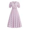 Summer New Arrival Women's Clothing Fashion Style Vintage Floral V-neck Puff Sleeve Waist Trimming Short-Sleeved Dress High Waist Slimming Skirt