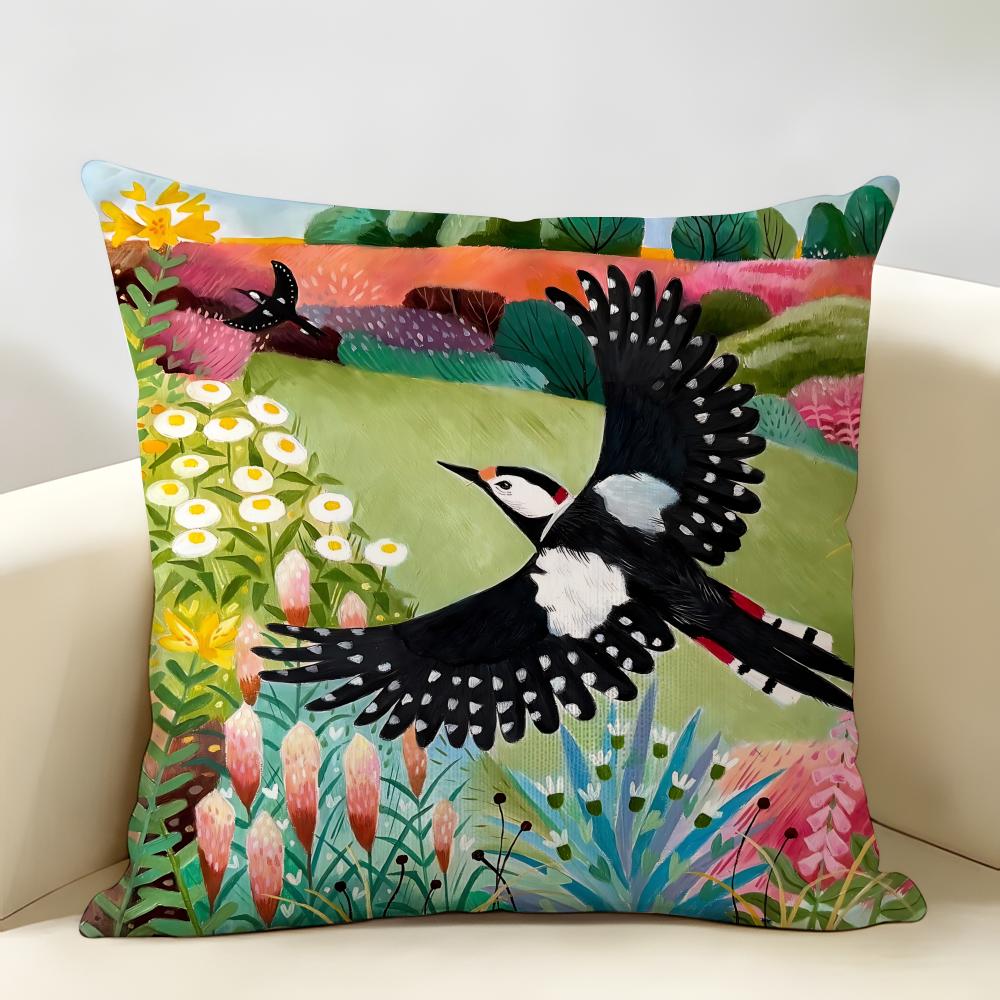 Retro Springtime Village Plants Cushion Cover Natural Linen Organic Fabric DoubleSided Printing Room Sofa Decor Pillow Case