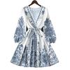 Elegant Bohemian V-Neck Long Sleeve Lantern Dress - 2025 Autumn Collection