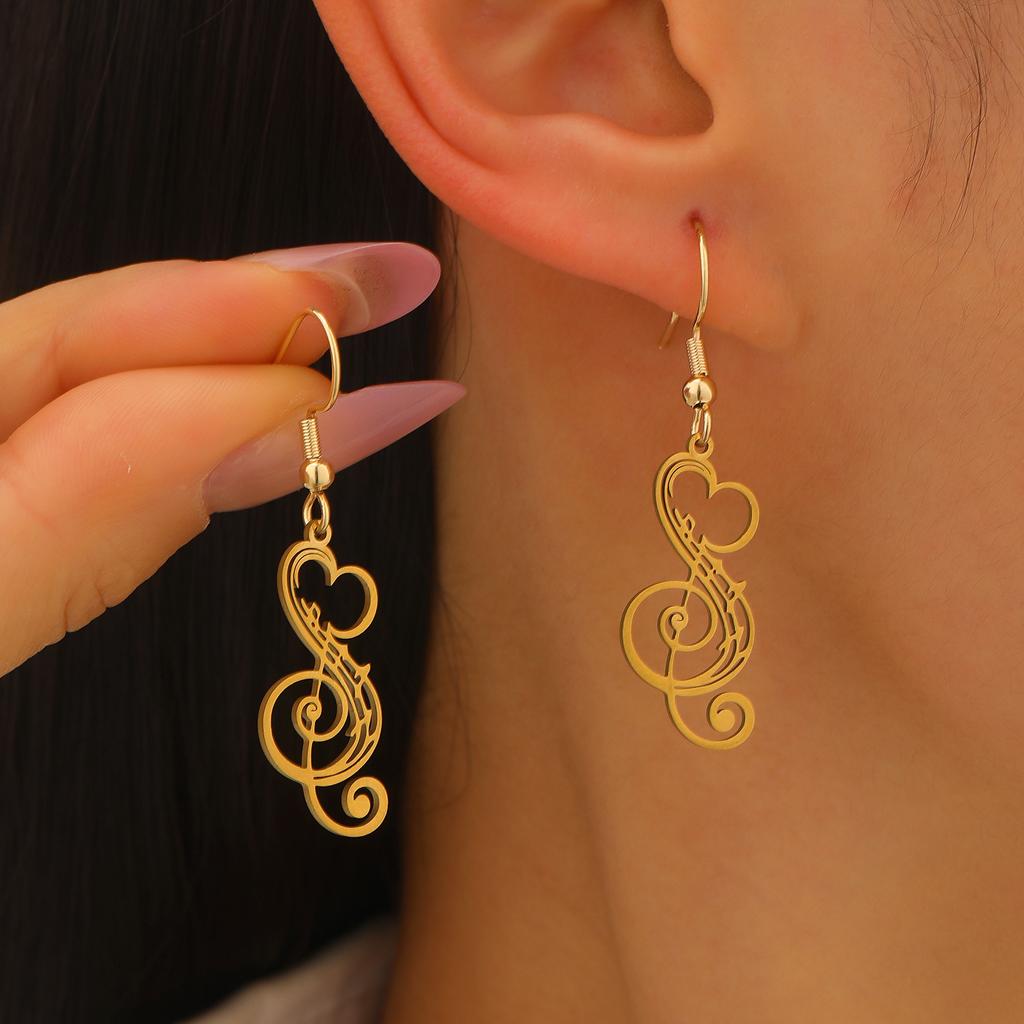 Fashion Women's Personalized Stainless Steel Note Pendant Earrings, Trendy Music Festival Party Jewelry Stainless Steel Earrings