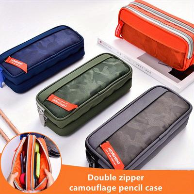 Double Zipper Camouflage Canvas Pencil Case Boys Pencil Bag School Stationery Bag Student Pen Case School Supplies Storage Bags