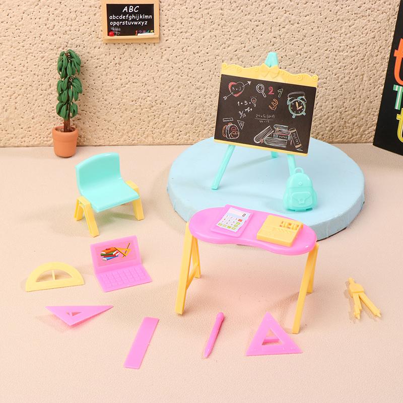 1:12 Dollhouse Miniature Drawing Board Study Table Computer Stationery Ruler Model Decor Toy Doll House Accessories