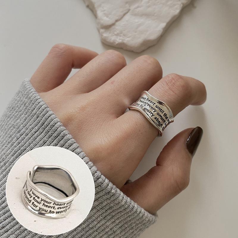 Korean-Japanese Vintage Iridescent Zircon Heart & Wave Adjustable Ring for Women Adjustable Open Size jz9499