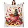 1pc Christmas Tree In Cup Flannel Blanket | Soft, Warm, Festive Holiday Design, Polyester, Digital Print, All-Season Use, Ideal for Home, Sofa, Bedroo