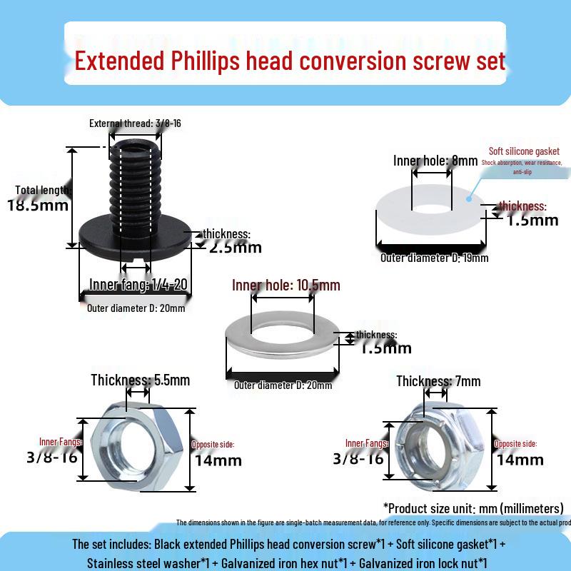 Stainless Steel 3/8 to 1/4 Pan Tilt Tripod Adapter with Dual Hole Conversion Nut