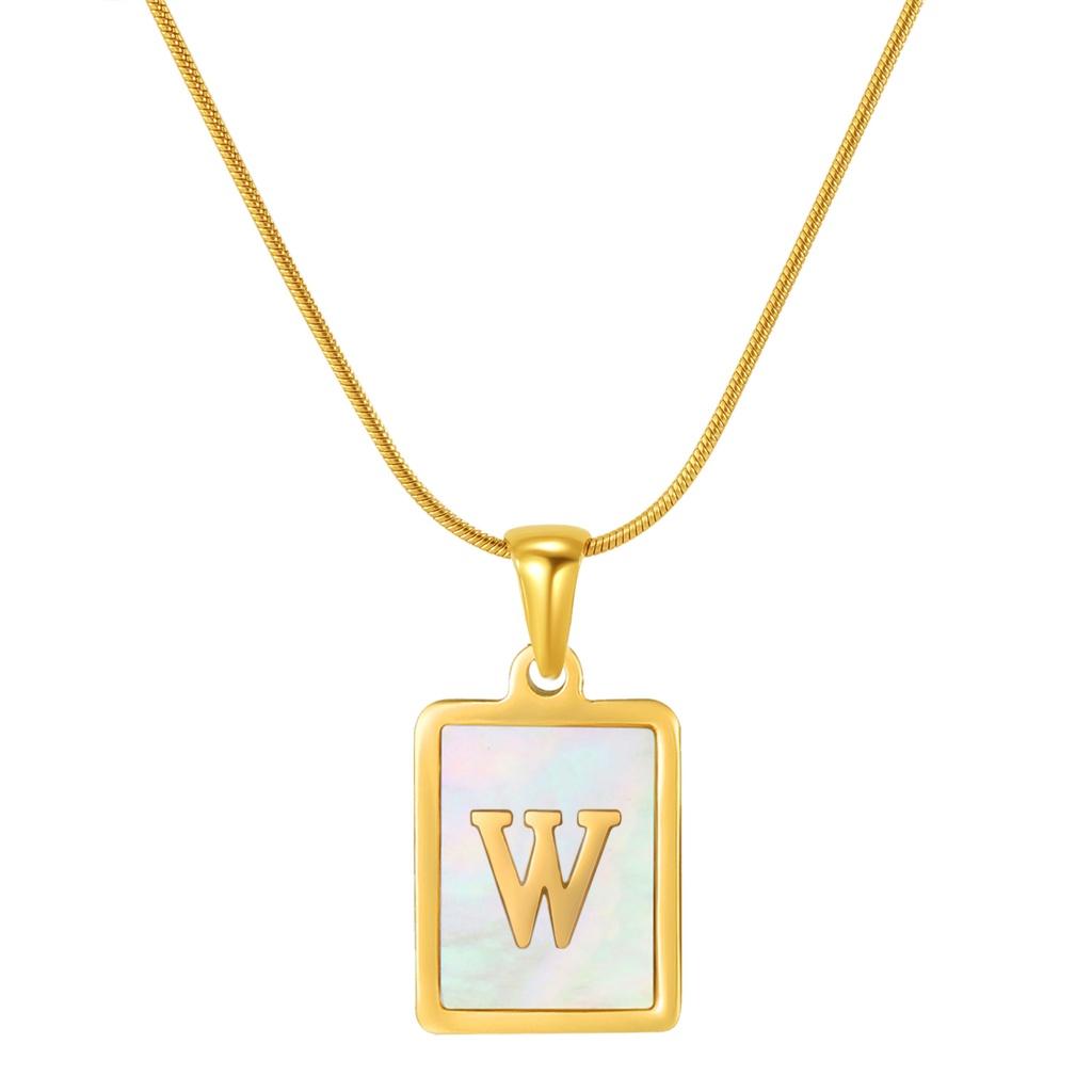 Stainless Steel Snake Chain Alphabet Necklace For Women European And American Style 18k Gold Square Shell Pendant Ins Fashion Characters)