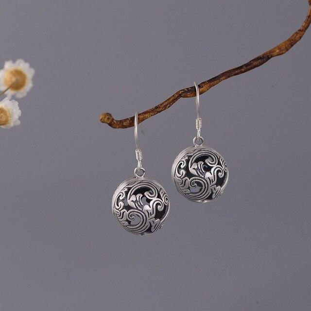 

Аутентичные серьги из серебра 925 пробы с полыми бисером для женщин, винтажные маленькие шарики, висячие серьги, обручальные украшения EH023 античный серебряного