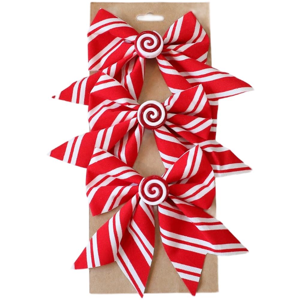 Christmas Tree Decoration Bows with Striped Plaid Fabric Ribbon Multiple Sizes Available Long Lasting Holiday Use Material