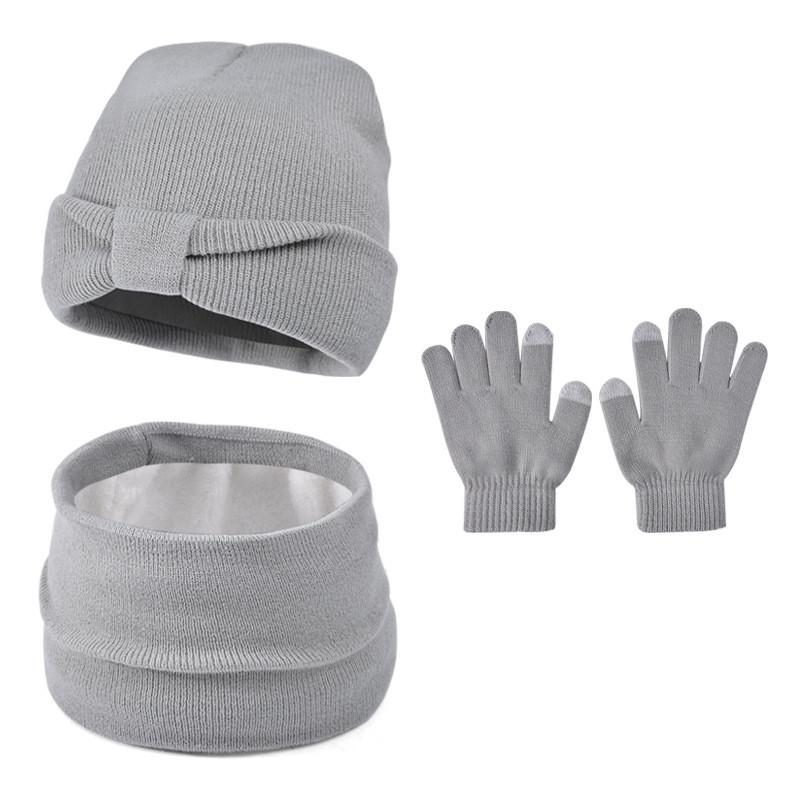 Kids Knit Hat And Scarf Set With Windproof Design For Winter Outdoor Activities Gray