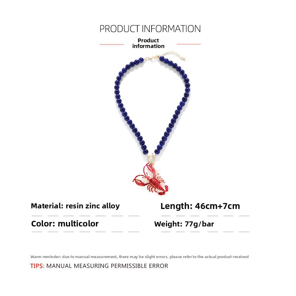 Collana con Ciondolo Aragosta Smaltata su Cordino con Perline in Resina Blu Fatto a Mano per Donna Gioielli a Catena Stile Boho per Vacanze al Mare Regalo