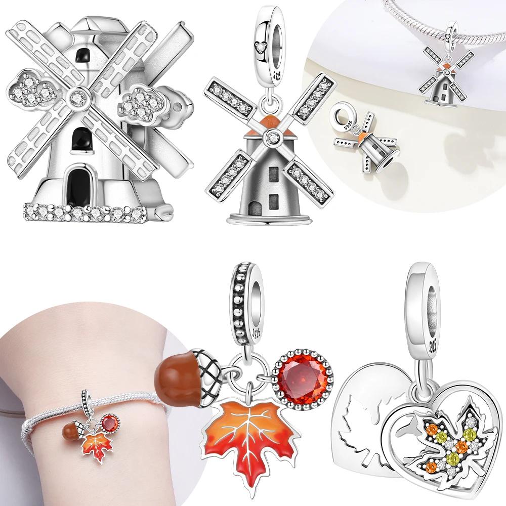 Elegante Originele Koperbruine Esdoornblad Windgong Hanger Oranje Zirconia Edelsteen Kralen Passend Armband Vrouwen Sieraden Cadeau Diy