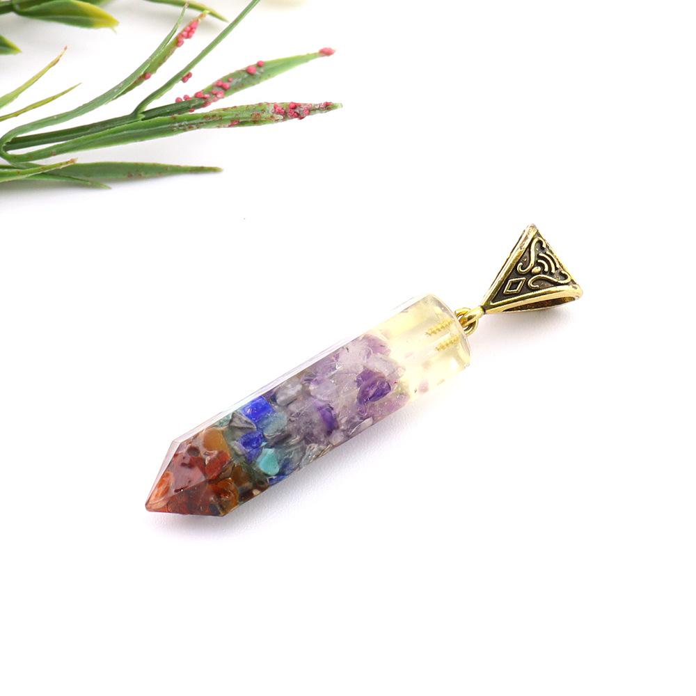 Seven-Color Gravel Necklace: Resin-Encapsulated Natural Stone Pendant N756 Natural