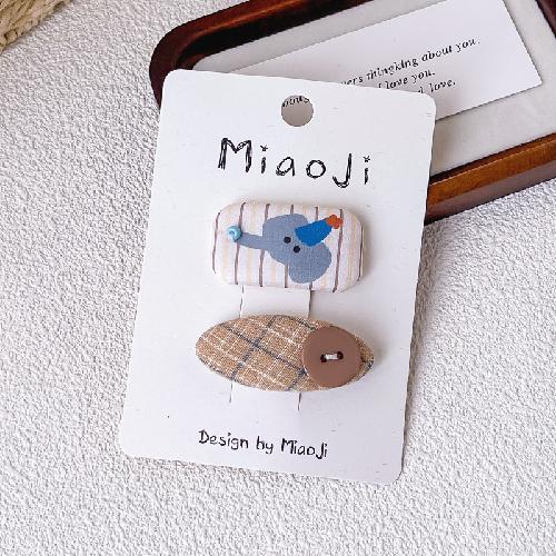 2pcs Cute Cartoon Hairpins Printed Fabric Children's Bangs Side BB Clip for Kids Girls Plaid Hair Clips Hairpin Hair Accessories