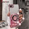 Shockproof Glitter Plating Case For iPhone 16E 2025 16 15 14 Plus 13 12 11 Pro Max Fundas Magsafe Bracket Bead Bracelet Cover