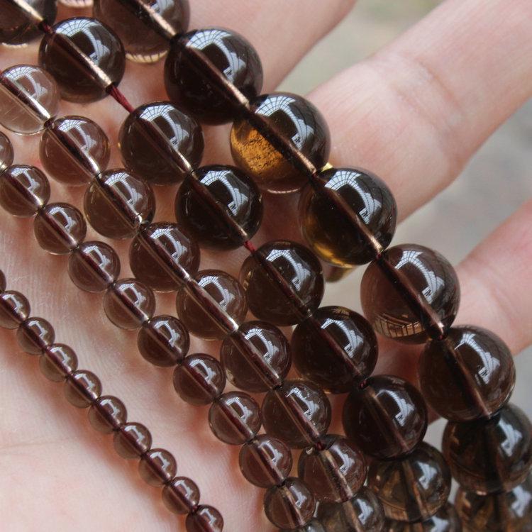 Natural Smoked Quartz Citrine Tea Crystal Round Beads 4-12mm for DIY Accessories