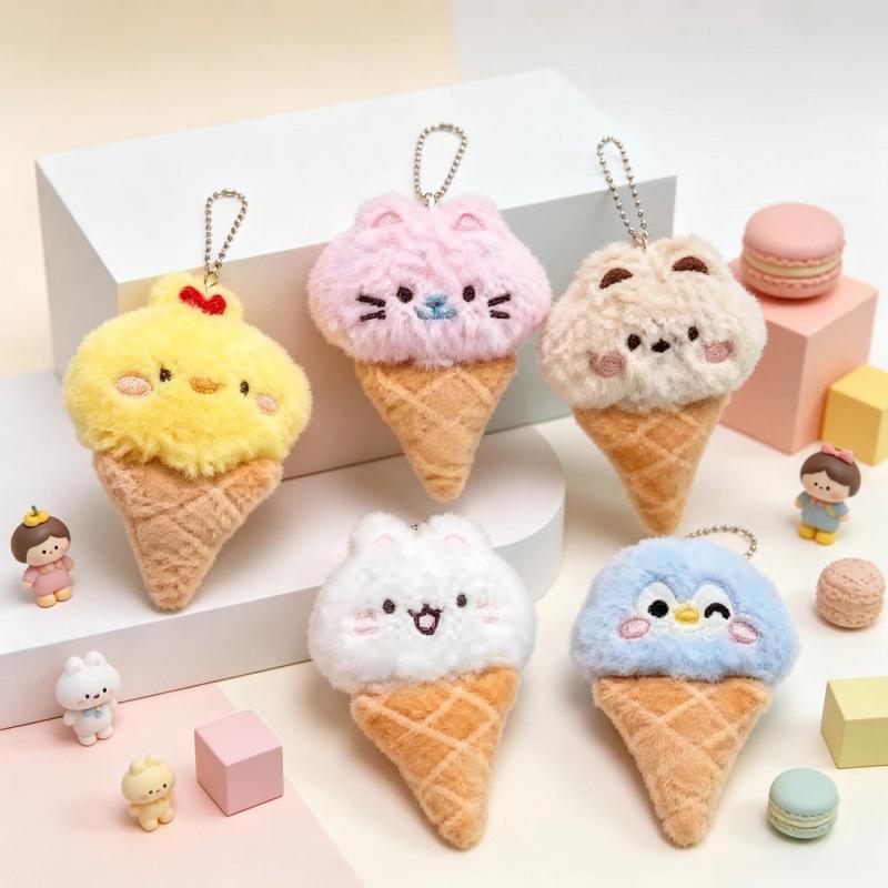 Cute Plush Doll Ice Cream Cone Figure: Small Animal Decoration & Bag Accessory