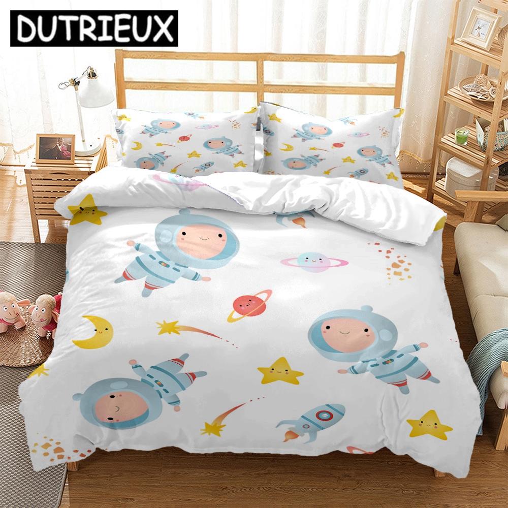King/Double Size Hd Print Space Animals - Themed Bedding Set With Duvet Covers And Pillowcases For Children'S Beds