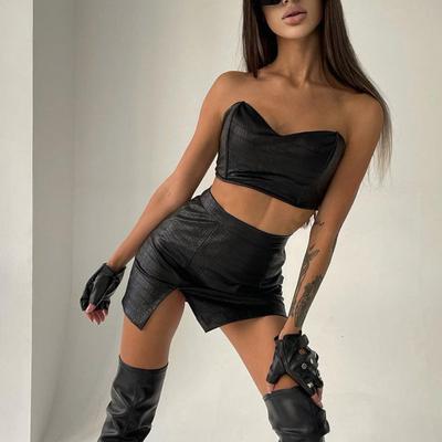 Damen Sexy High Waist Slim Schlitzrock Set