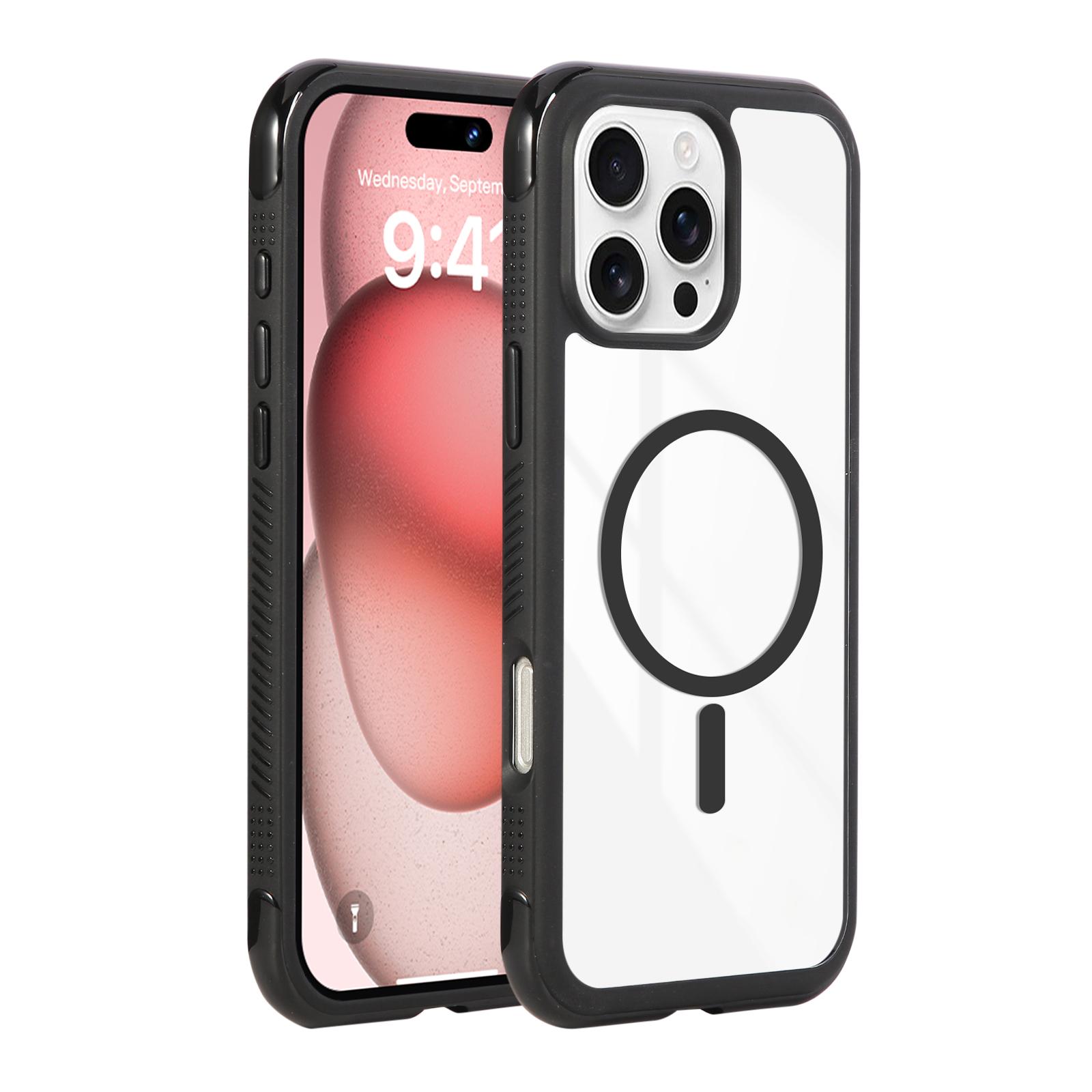 

For iPhone 16 Pro Max Case Compatible with MagSafe TPU+PC Transparent Protective Phone Cover Black