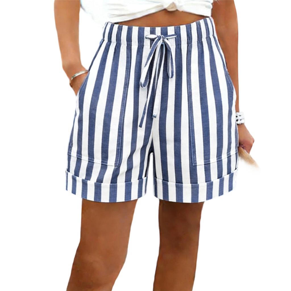 Womens Women's Color Elastic Waist High Waist With Pocket Ladies Casual Shorts Travel Shorts