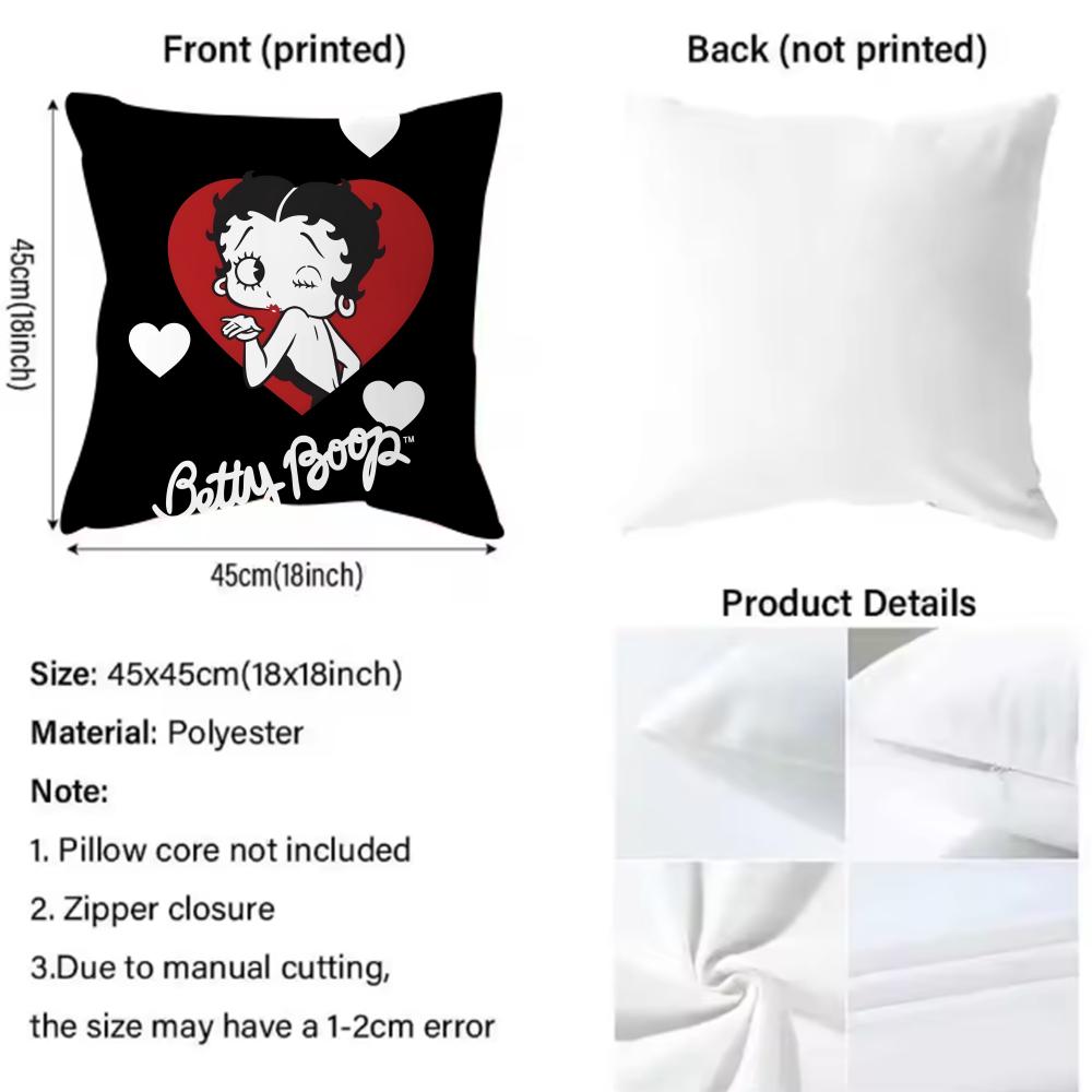 Classic Cartoon Character Betty Boop Cushion Cover Soft & Easy-Wash Pillow Case – Versatile For Couch, Bed, Travel And Office