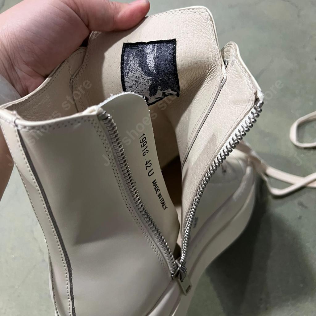 R-o Designer Boots Men Sneaker Ivory White Leather Ankle Boot Women Shoe Lace Up Platform 6cm Thick Sole High Top Casual Shoes