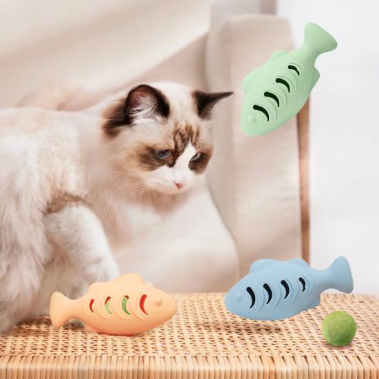 Silicone Fish Cat Toy Interactive Indoor Cats Feeder Toy Multi-Functional Treat Dispenser Kitten Teething Chew Toy Pet Supplies
