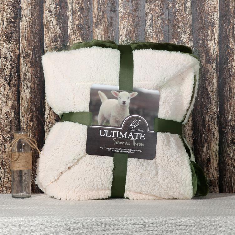 Double-Layer Thickened Flannel and Lamb Fleece Blanket with Solid Color and Custom Logo