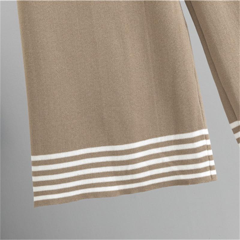 Casual Fashion Set Women's Autumn Winter Striped Shawl Coat Tank Top Wide Leg Pants 3 Piece Set