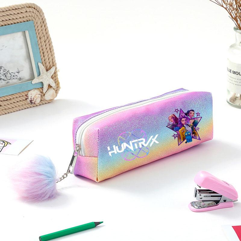 Demon Hunter Squad Rainbow Glitter Pencil Case - Shiny Student Stationery Organizer
