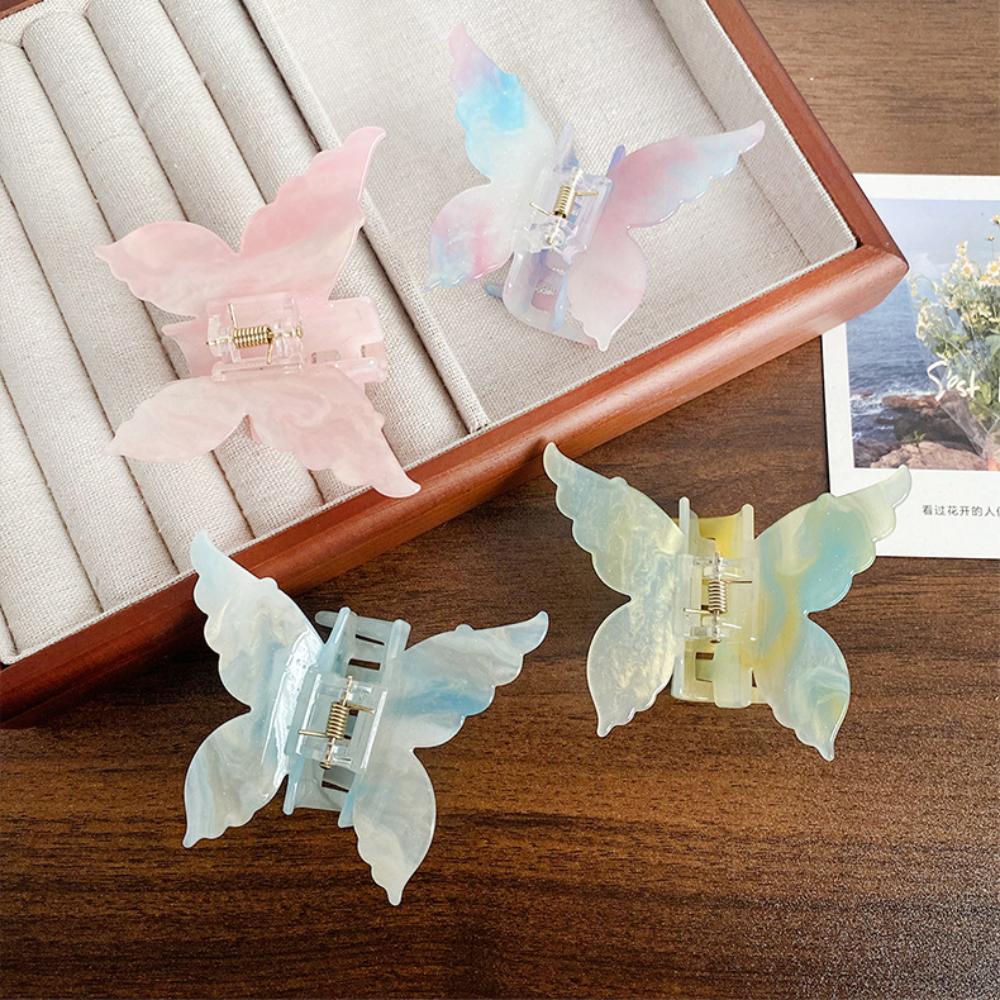 Color Changing Acetate Butterfly Hair Claw Colorful Large Shark Clip Butterfly Hair Clip  Girl