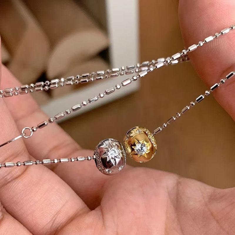 Classic Glossy Round Bead inlay Diamond Star Necklace silver  Inspired Sparkling Pendant Clavicle Chain Wedding  Gift