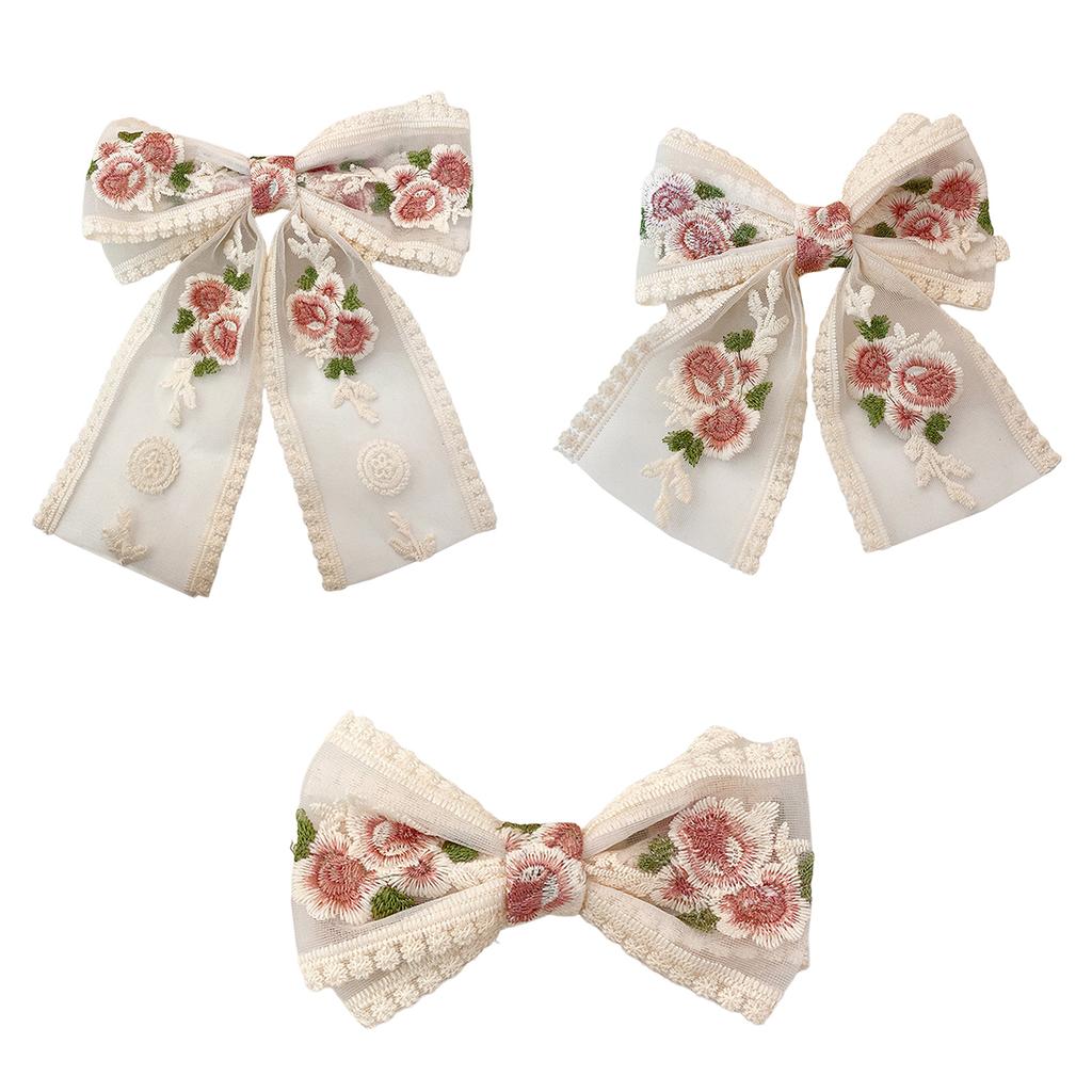 Lace Bow Elegant 2000s Style Side Clip Bow Hair Clip Sweet Girls Floral Embroidered Flower Large Bowknot Balletcore