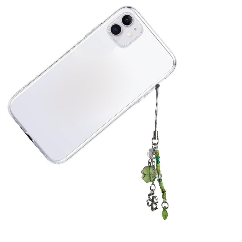 Sweet Grass Leaf Bead Charm Pendant Chain Phone Strap Pocket Keychain Strap Hangings Decoration for Key Bag Purse